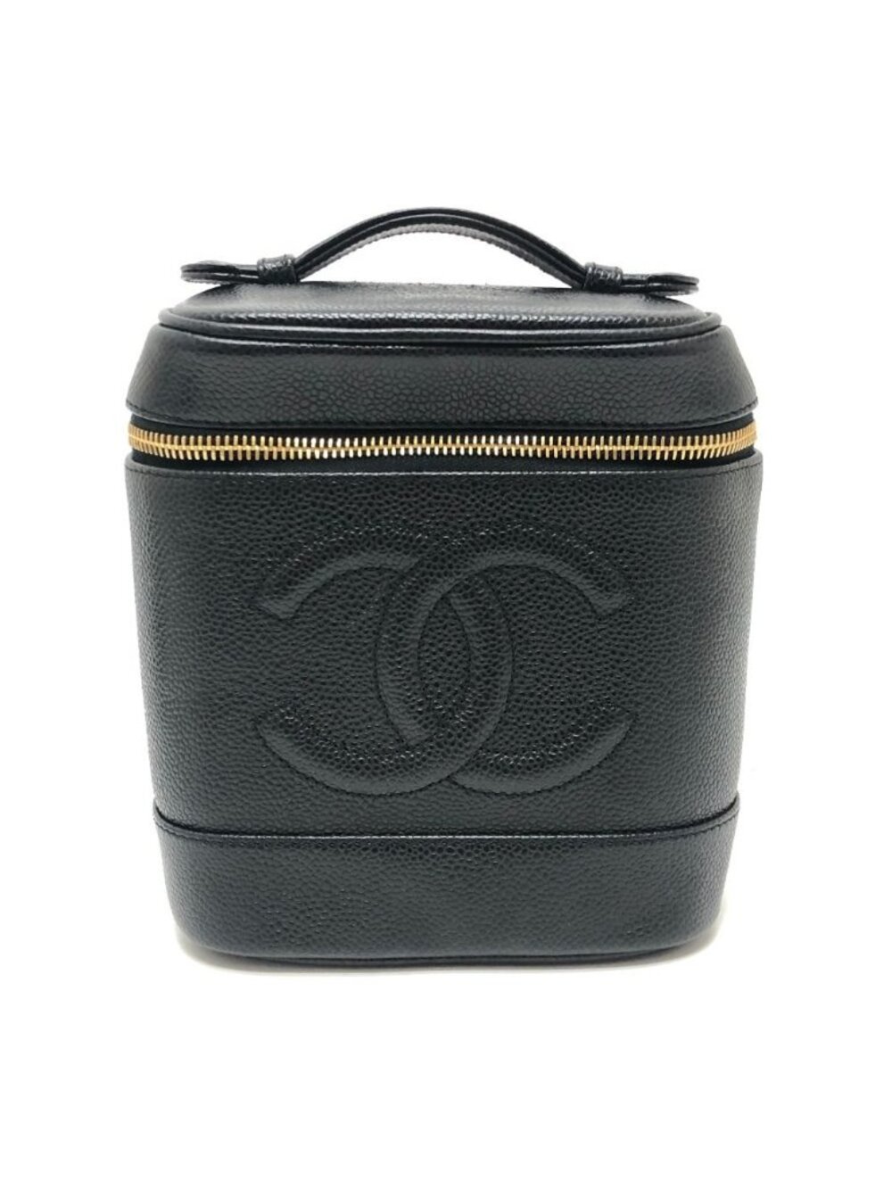 Chanel Handbag CC Logo Vertical Vanity Bag Caviar Leather Black